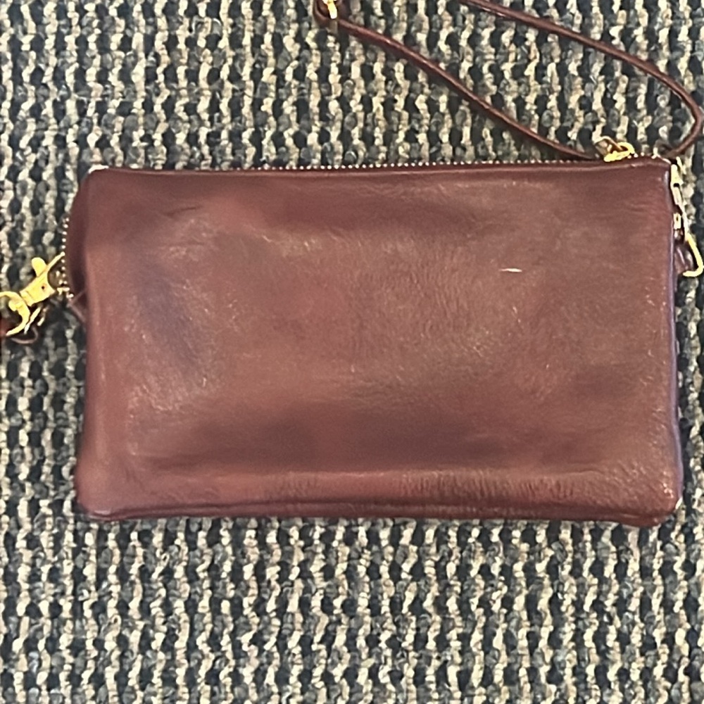 Burgundy  Pebbled Distressed Vegan Leather Crossbody Clutch Handbag